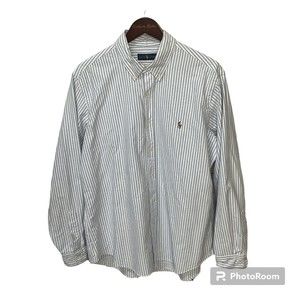 Ralph Lauren Shirt Men XL Blue Long Sleeve Button Up Striped Oxford Preppy H1